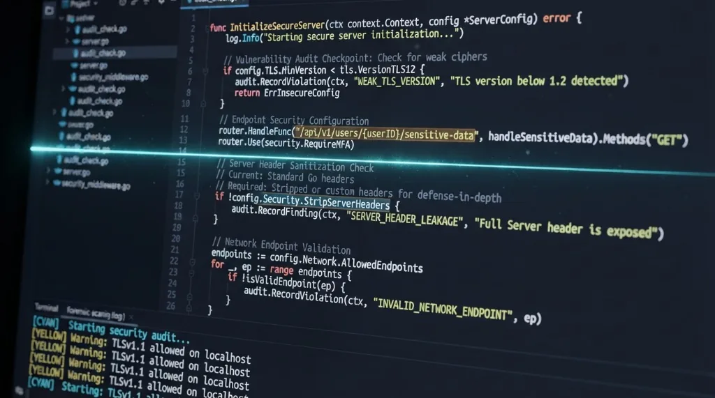 Security audit in the code editor with flagged findings
