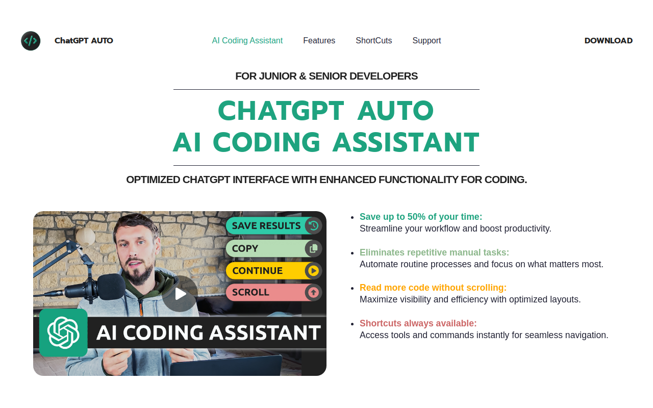 ChatGPT Auto landing page — AI coding assistant for developers