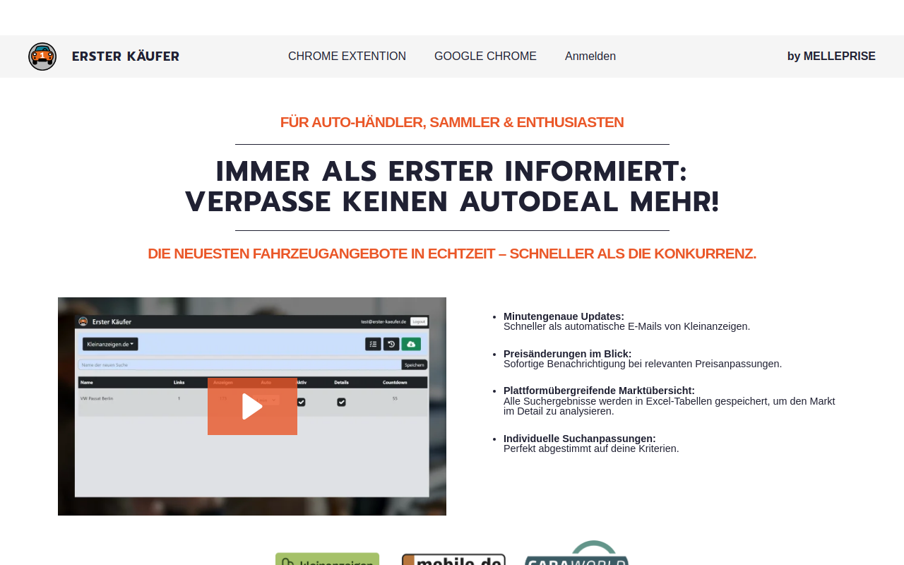 Erster Käufer landing page — alerts for new car listings