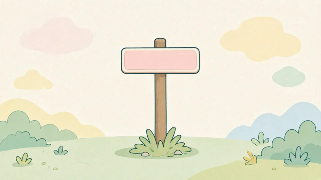 Pastel comic of a signpost with a fresh name plate but no road leading to it
